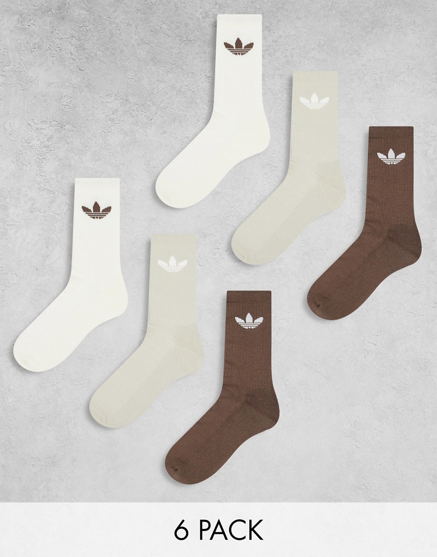 adidas Originals Trefoil 6-pack sock in white, grey and brown-Multi