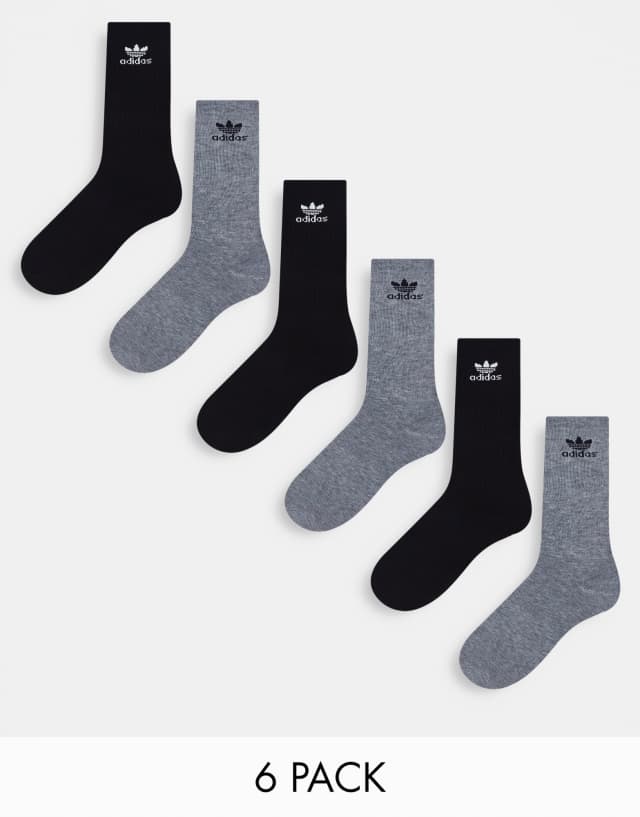 adidas Originals Trefoil 6-pack socks in black and gray