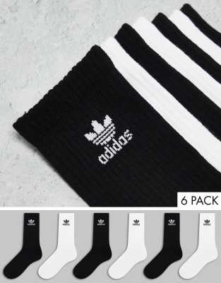 Trefoil 6 pack socks in white and black