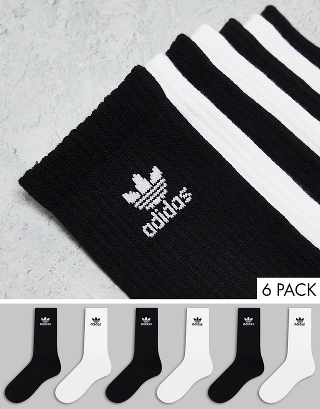 adidas Originals Trefoil 6 pack socks in white and black