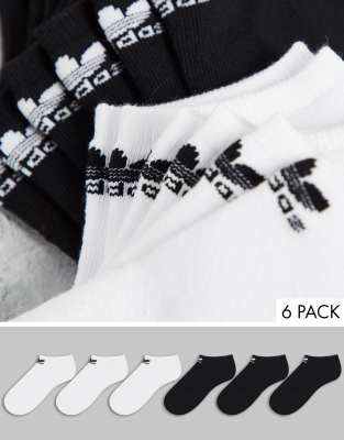 Adidas Originals Trefoil 6pk No-show Socks In White And Black-multi