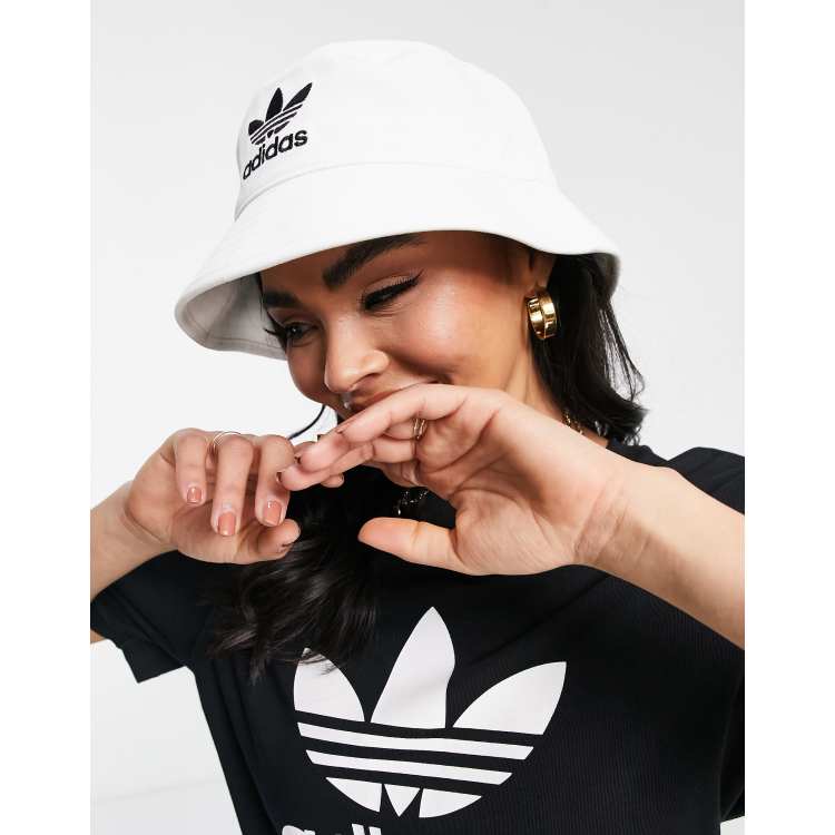 adidas Originals Logo Bucket Hat In White ($20) ❤ liked on