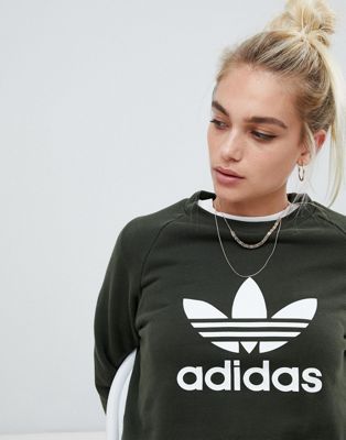 adidas originals trefoil crew neck sweatshirt in khaki