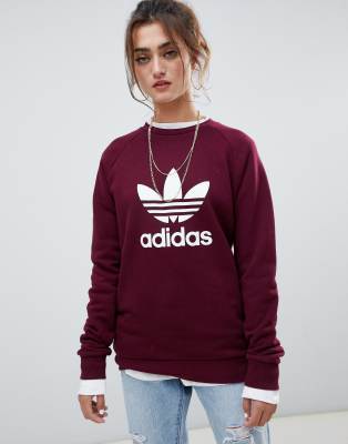 adidas originals trefoil crew neck sweatshirt in maroon