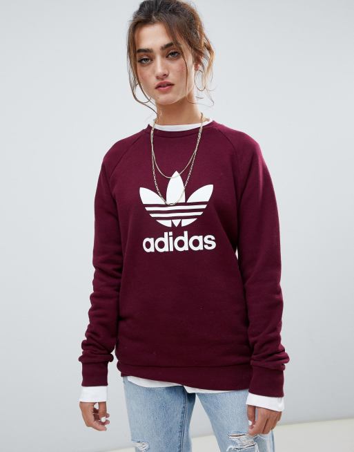 Adidas originals trefoil crew sales neck sweatshirt in maroon