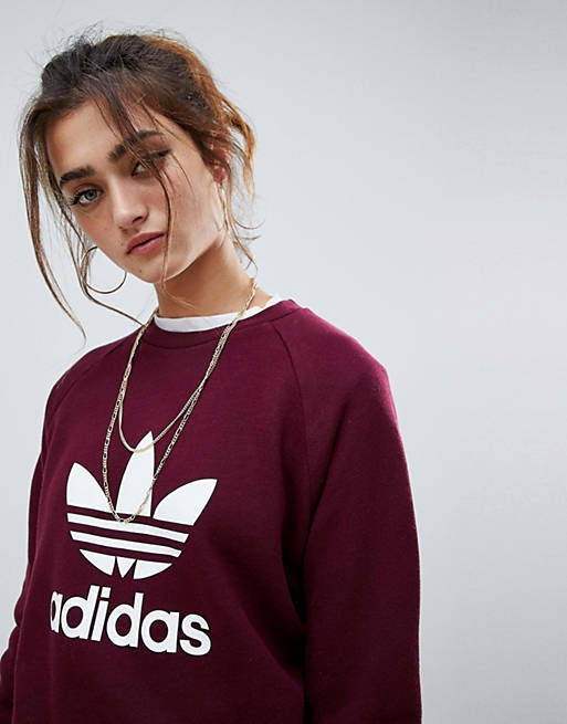 adidas Originals Trefoil Crew Neck Sweatshirt In Maroon | ASOS