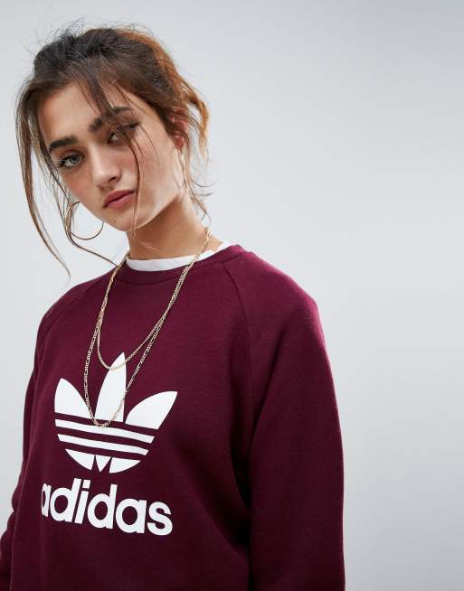 adidas Originals Trefoil Crew Sweatshirt ASOS Maroon | Neck In