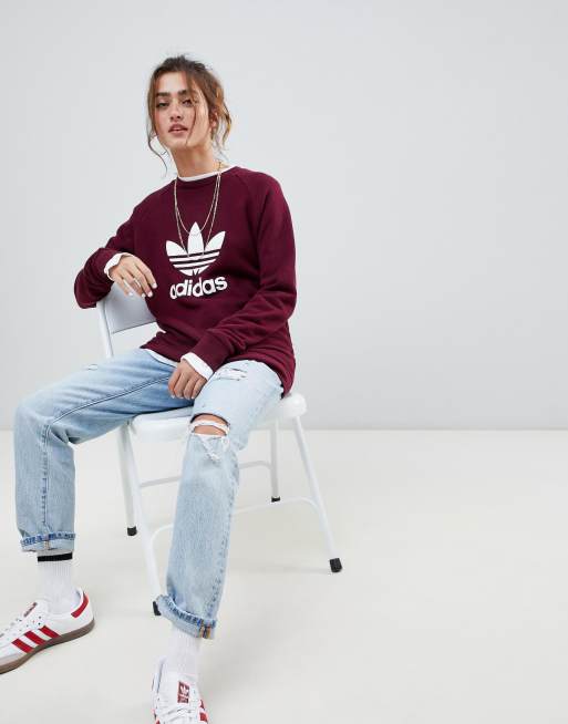 Adidas trefoil outlet crew maroon