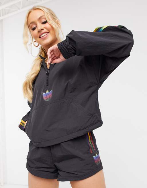 adidas Originals trefoil cropped hoodie in black