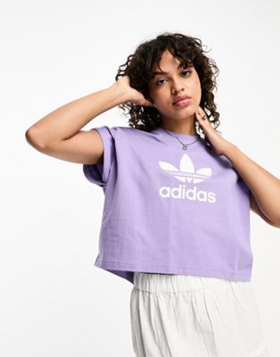 adidas Originals Trefoil cropped T-shirt in purple | ASOS