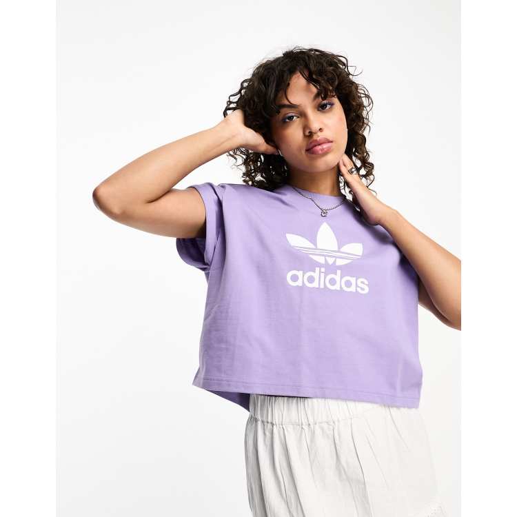 adidas Originals Trefoil cropped T shirt in purple