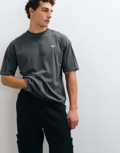 adidas Originals trefoil essentials contrast stitch t-shirt in grey and blue - view 1