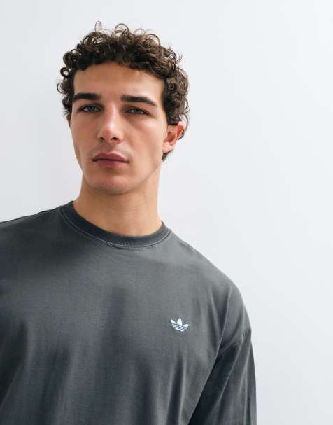 adidas Originals trefoil essentials contrast stitch t-shirt in grey and blue - view 1