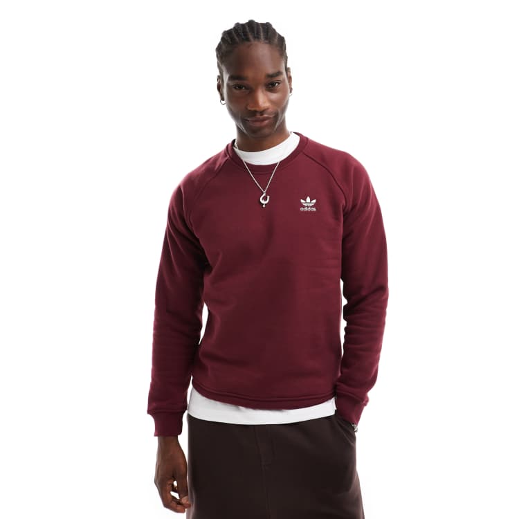 adidas Originals Trefoil Essentials crew neck sweat in burgundy ASOS