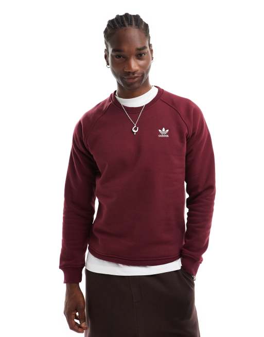 adidas Originals Trefoil Essentials crew neck sweat in burgundy ASOS