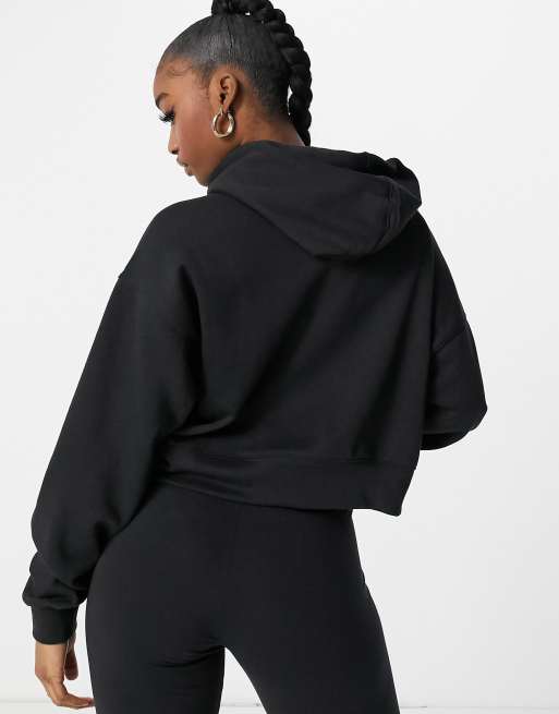 adidas Originals Trefoil Essentials cropped logo hoodie in black