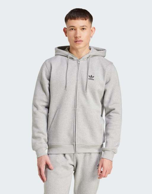 adidas Originals - Trefoil Essentials - Felpa con cappuccio e chiusura zip grigio medio mélange