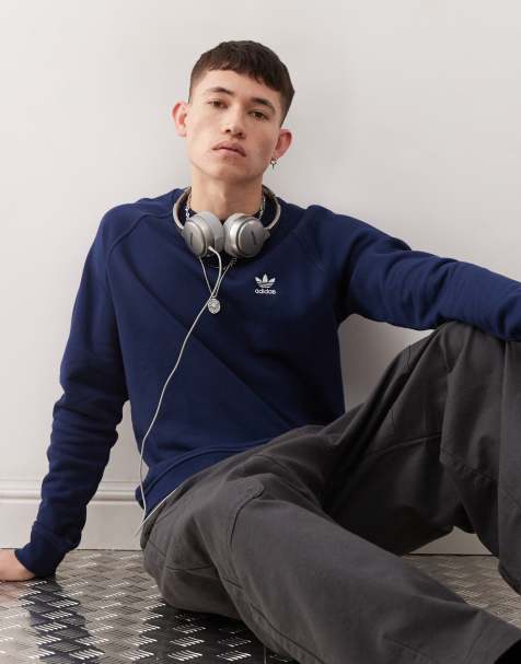 adidas Originals - Trefoil Essentials - Felpa girocollo in tessuto di spugna blu - view 1