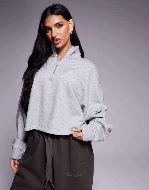 adidas Originals - Trefoil Essentials - Felpa grigia con zip corta