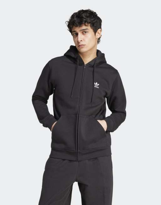 adidas Originals Trefoil essentials full-zip hoodie in black ASOS