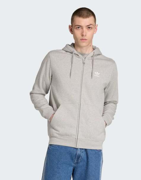 adidas Originals Trefoil essentials full-zip hoodie in medium grey heather / white - view 1