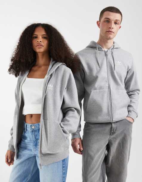 adidas Originals - Trefoil Essentials - Grå hættetrøje med gennemgående lynlås - view 1