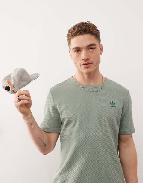 adidas Originals - Trefoil Essentials - Grøn T-shirt med vaffeltekstur - view 1