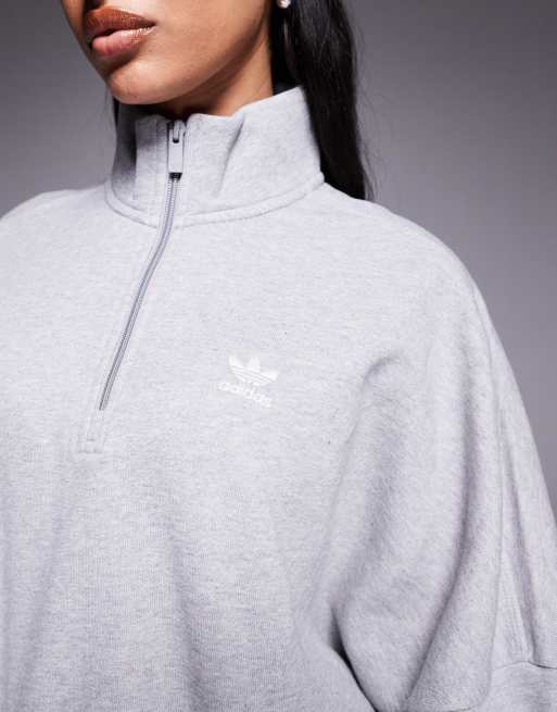 adidas Originals Trefoil Essentials half zip sweatshirt in grey | ASOS