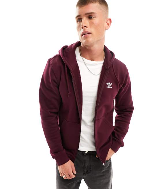 adidas Originals Trefoil Essentials hooded sweatshirt in burgundy