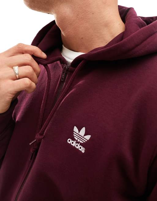 adidas Originals Trefoil Essentials hooded sweatshirt in burgundy