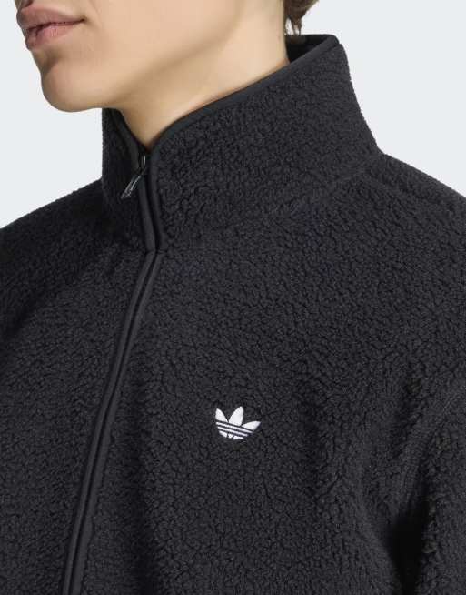 adidas Originals – Trefoil Essentials – Jacke aus Teddyfleece in Schwarz, 3 von 4