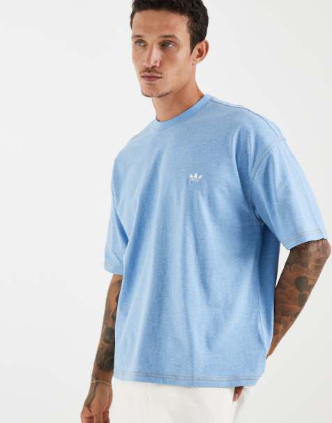 adidas Originals – Trefoil Essentials – Jasnoniebieski melanżowy T-shirt o krótkim, luźnym kroju z logo Trefoil - view 1