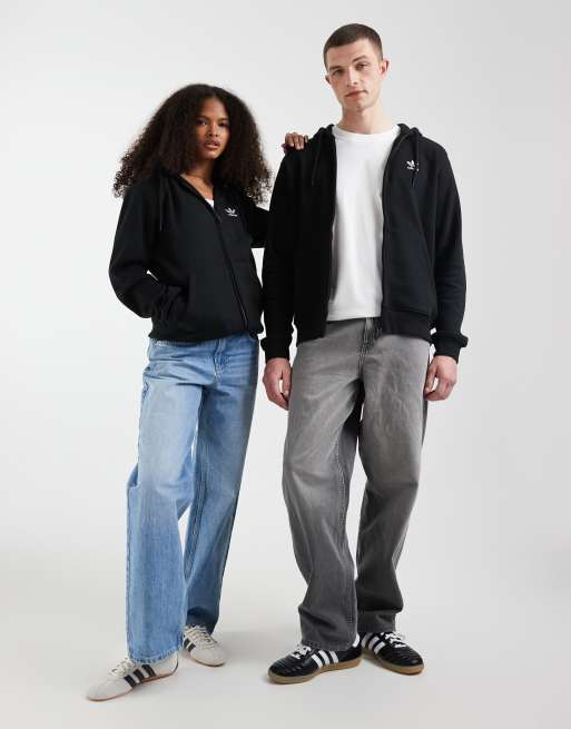 adidas Originals – Trefoil Essentials – Kapuzenjacke in Schwarz mit durchgehendem Reißverschluss, 2 von 4