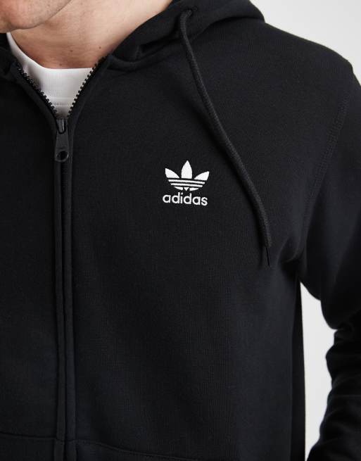adidas Originals – Trefoil Essentials – Kapuzenjacke in Schwarz mit durchgehendem Reißverschluss, 3 von 4