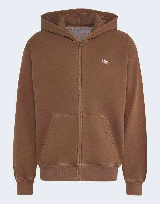 adidas Originals – Trefoil Essentials – Locker geschnittene Kapuzenjacke in verwaschenem Preloved-Braun mit durchgehendem Reißverschluss, 2 von 5