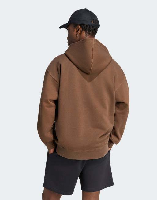 adidas Originals – Trefoil Essentials – Locker geschnittene Kapuzenjacke in verwaschenem Preloved-Braun mit durchgehendem Reißverschluss, 3 von 5
