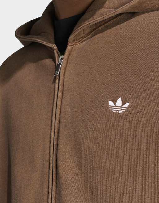 adidas Originals – Trefoil Essentials – Locker geschnittene Kapuzenjacke in verwaschenem Preloved-Braun mit durchgehendem Reißverschluss, 4 von 5