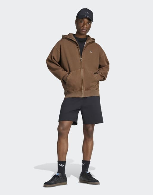 adidas Originals – Trefoil Essentials – Locker geschnittene Kapuzenjacke in verwaschenem Preloved-Braun mit durchgehendem Reißverschluss, 5 von 5