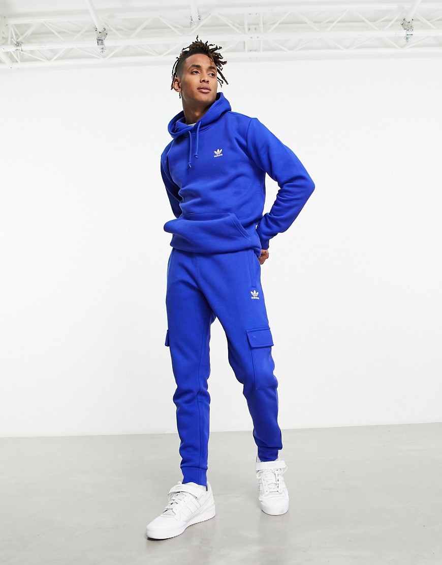 adidas Originals Trefoil Essentials logo cargo joggers in blue