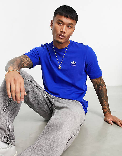 adidas Originals Trefoil Essentials logo t-shirt in blue | ASOS