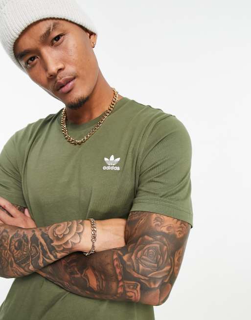 adidas Originals Trefoil Essentials logo t-shirt in olive | ASOS