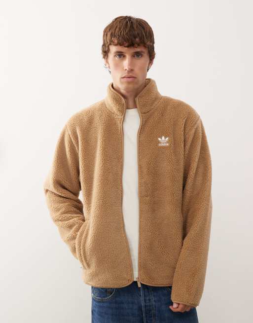 adidas Originals - Trefoil Essentials - Lysebrun jakke i teddy-fleece