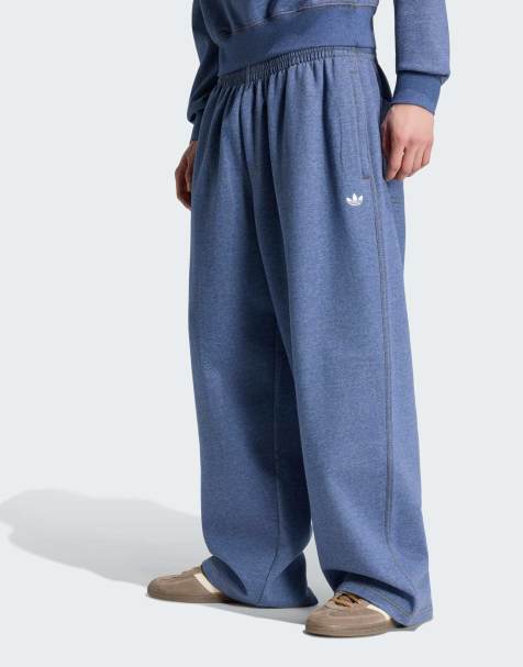 adidas Originals Trefoil essentials melange baggy bukser med åben kant i crew blue mel - view 1