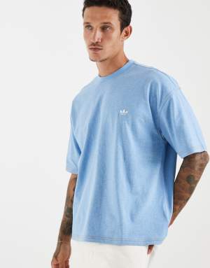 adidas Originals Trefoil essentials melange loose cropped tee in light blue