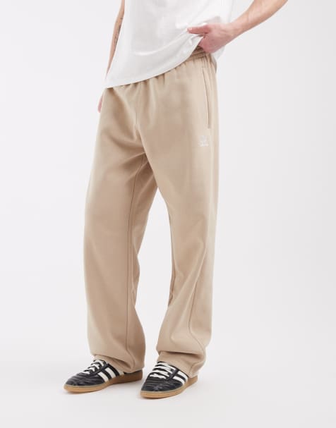 adidas Originals trefoil essentials open hem joggers in khaki