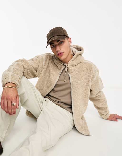 adidas Originals Trefoil Essentials polarfleece full zip in beige 