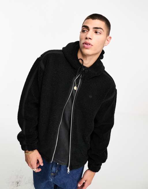 adidas Originals Trefoil Essentials polarfleece full zip in black 