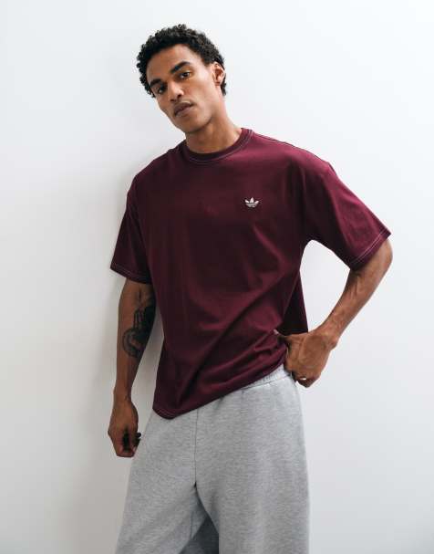adidas Originals trefoil essentials t-shirt à coutures contrastées bordeaux et vert - view 1