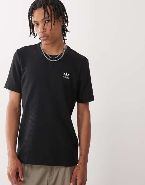 adidas Originals – Trefoil Essentials – T-Shirt in Schwarz/Weiß mit Waffelstruktur - view 1
