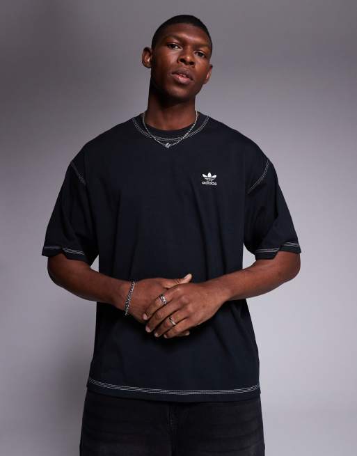 adidas Originals - Trefoil Essentials - T-shirt nera con cuciture a contrasto